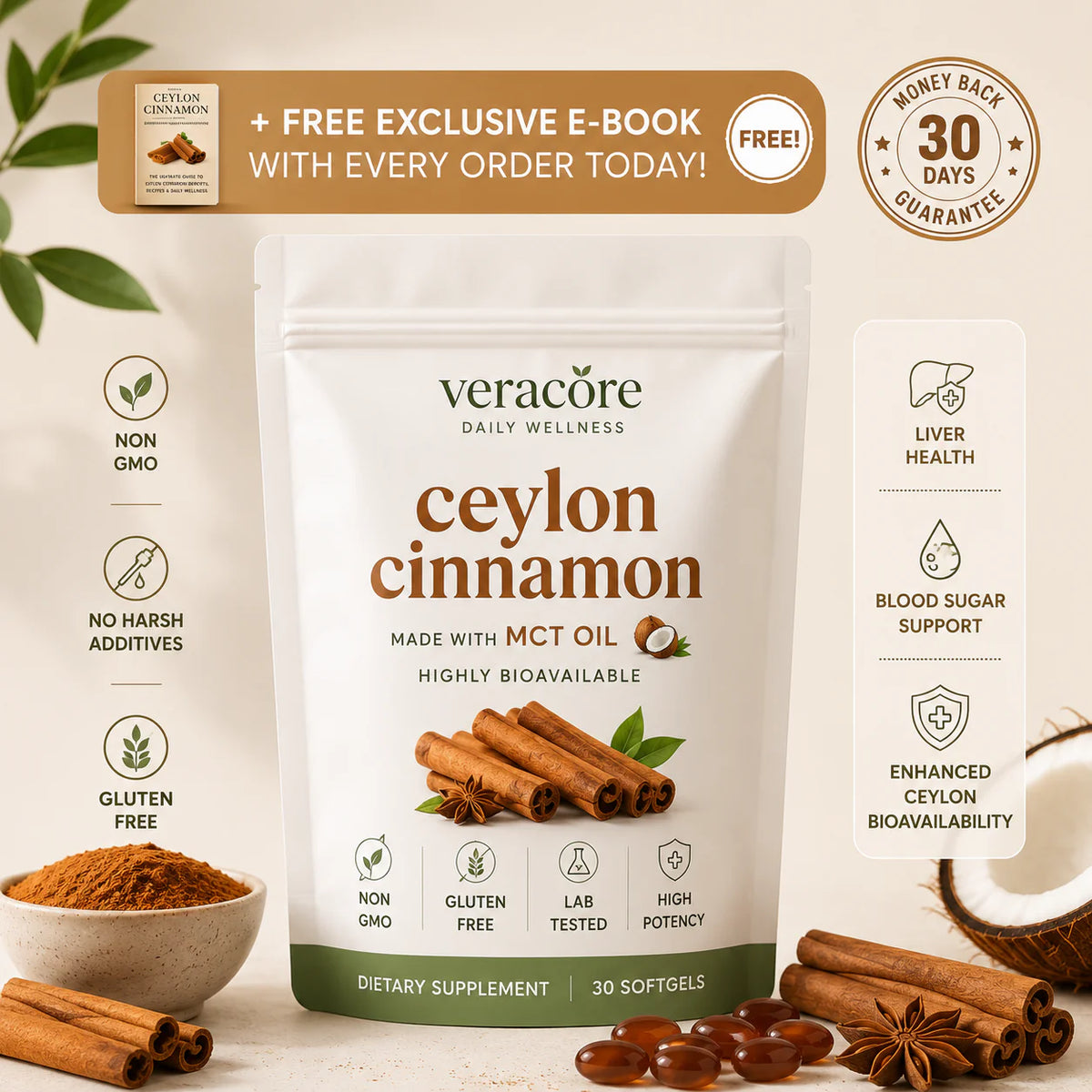 Ceylon Cinnamon 7200MG Equivalent With MCT Oil