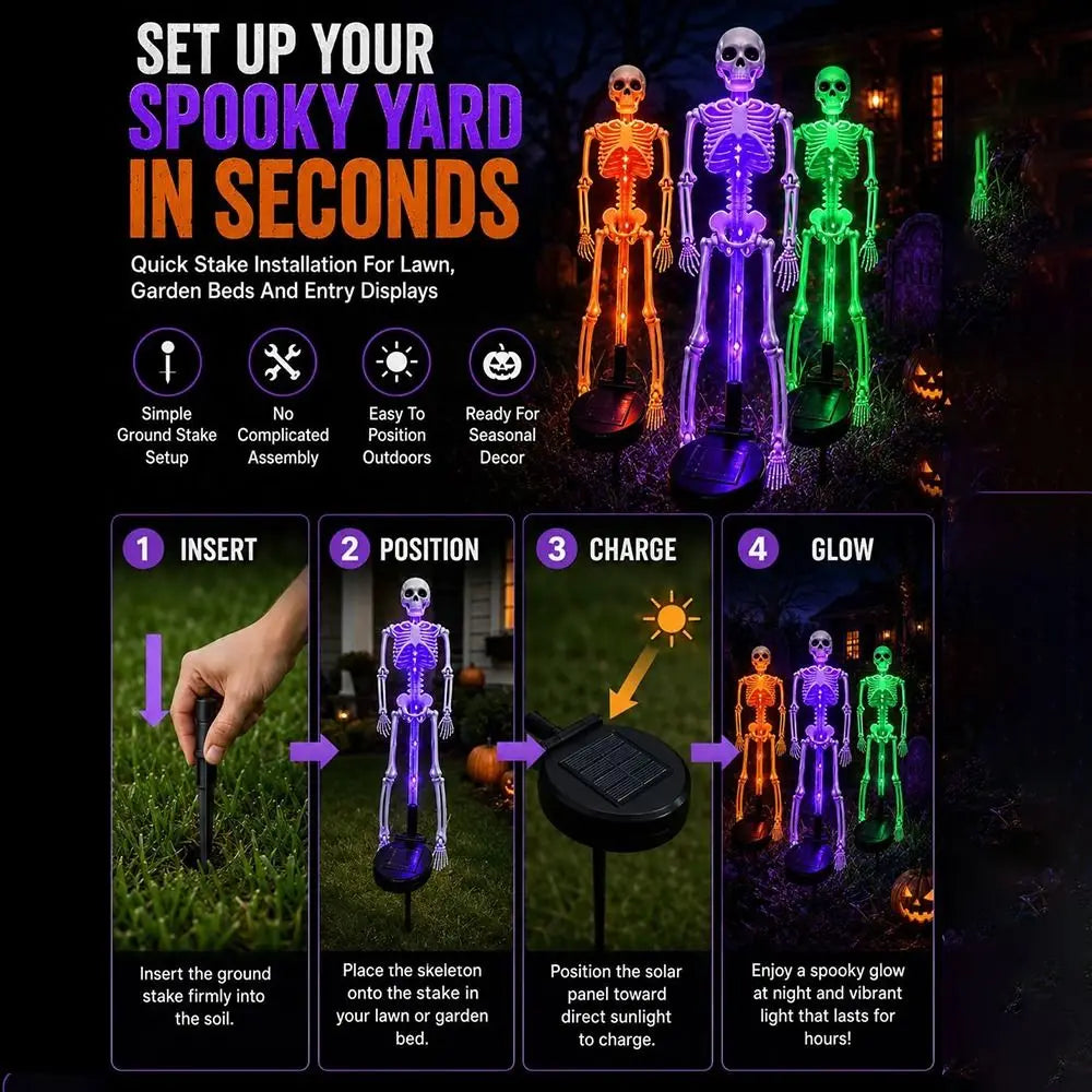 Solar Skeleton Ground Stake Lights Outdoor Waterproof Halloween Decor Lights