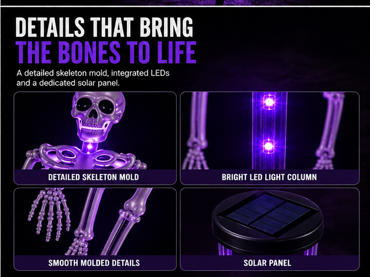 Solar Skeleton Ground Stake Lights Outdoor Waterproof Halloween Decor Lights